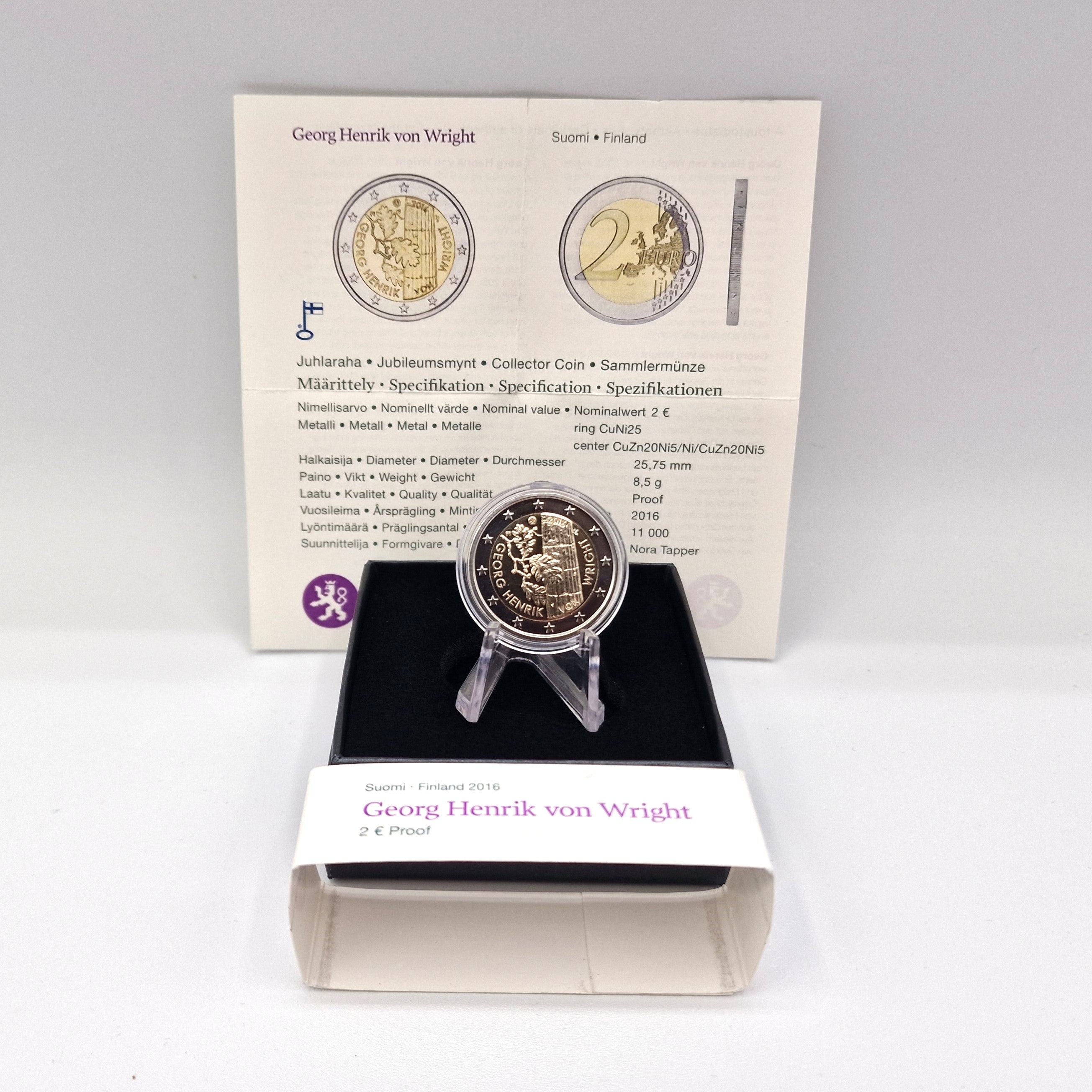 2016 "Georg Henrik von Wright" - 2€ Finlândia Proof